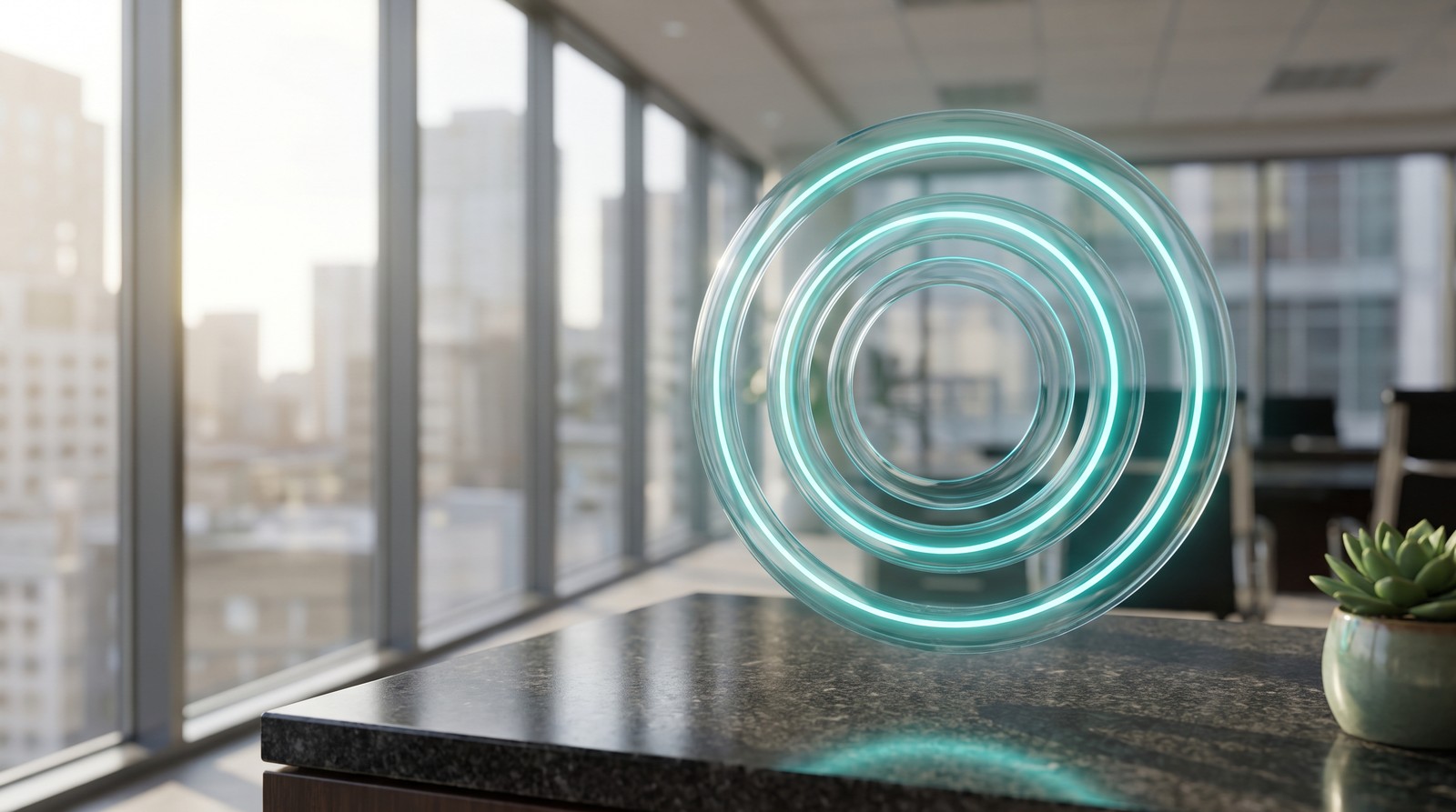 Concentric machined rings, each carrying an unbroken line of light.